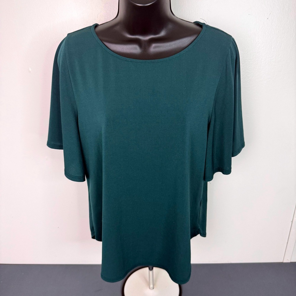 Green Envelope Blouse Womens Medium Forest Green Flutter Sleeve Scoop Neck